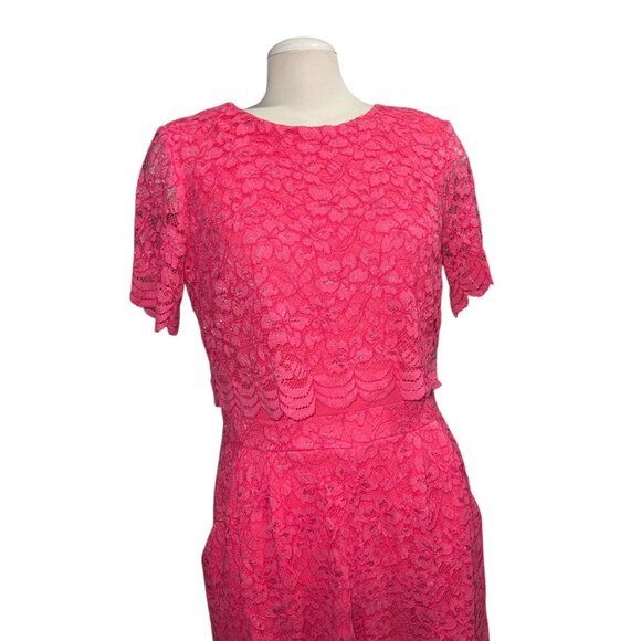 Taylor Womens Hot Pink Floral Lace Overlay Dress Size 10 Short Sleeves Crew Neck - Picture 8 of 16